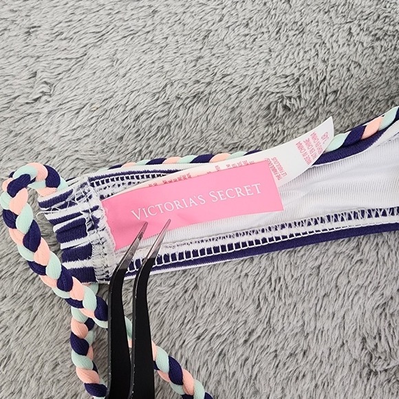 Victoria's Secret Bikini Top Womens 34B Blue White Pink The Fabulous Striped - Picture 5 of 8